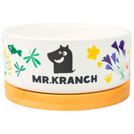 Миска Mr.Kranch Bamboo 340 мл Цветы Прованса керамическая на бамбуковой подставке васильковая