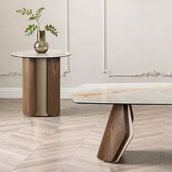 Журнальный столик Shelf, 50х50 см, глянцевая керамика Toscane, натуральный шпон ореха