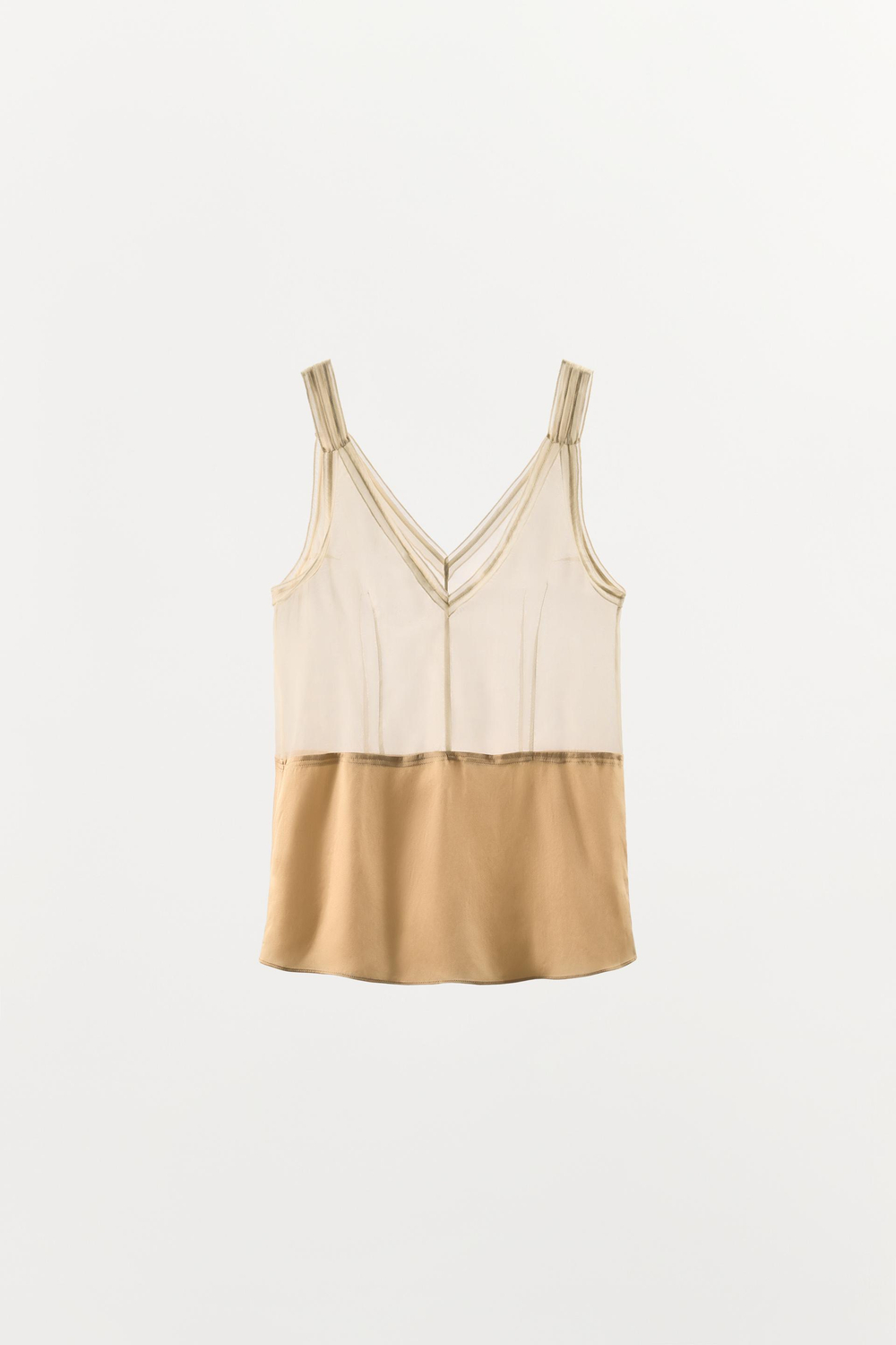 ZARA ТОП ИЗ 100% ШЕЛКА НА БРЕТЕЛЯХ, ЭКРЮ
