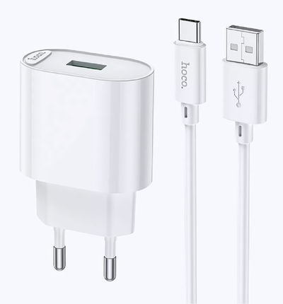 Зарядное устройство HOCO C109A 18W QC3.0 3A USB + кабель Type-C White