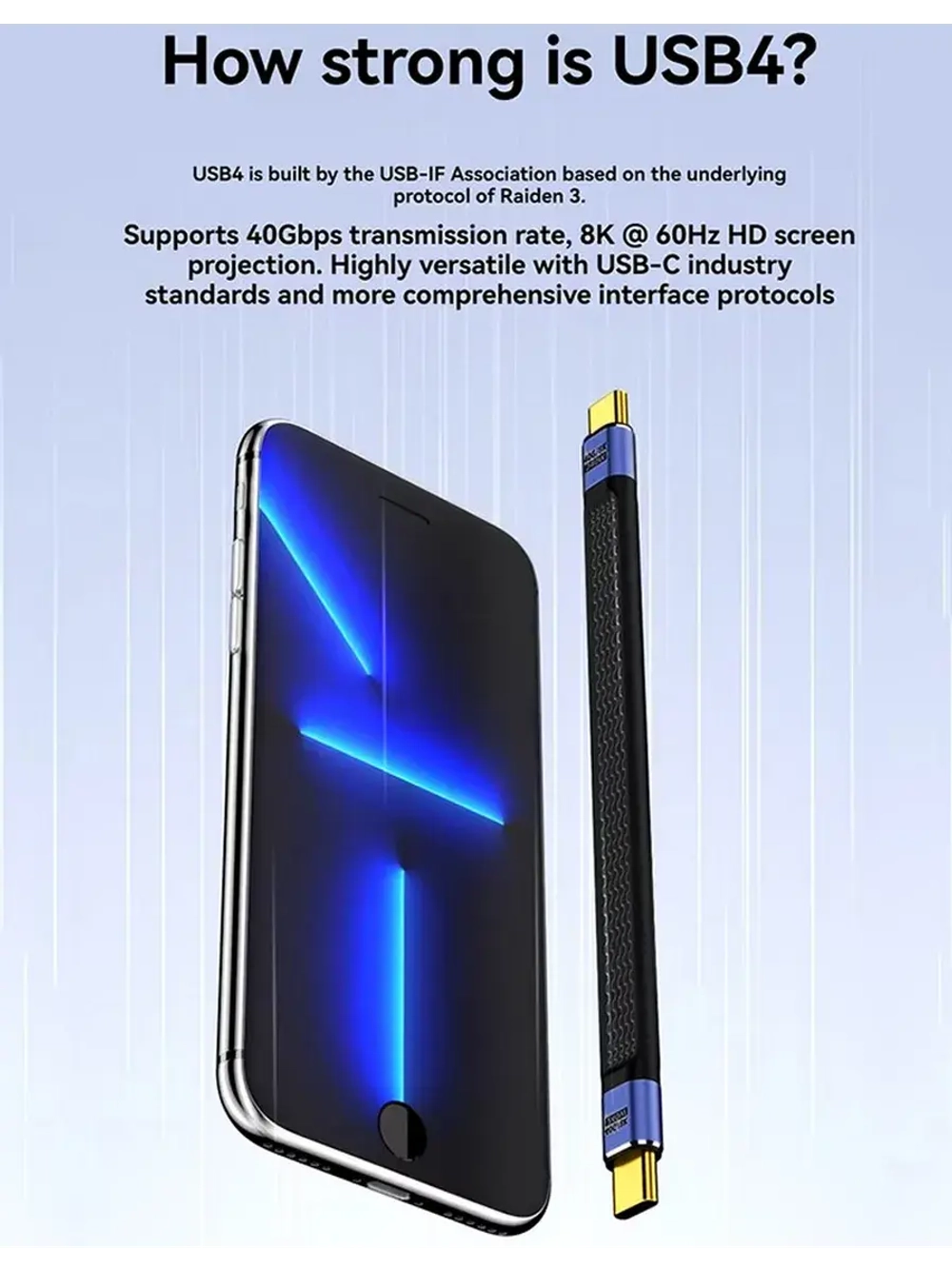 Короткий кабель Thunderbolt Type-C 13 см 5А 240w