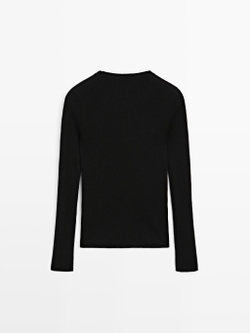Massimo Dutti Вязаный свитер в рубчик с круглым вырезом, черный
