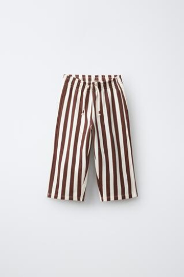 ZARA ТРИКОТАЖНЫЕ БРЮКИ-КЮЛОТЫ В ПОЛОСКУ, ШОКОЛАДНЫЙ