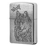 Зажигалка серебристая матовая Zippo Wolf с покрытием Brushed Chrome