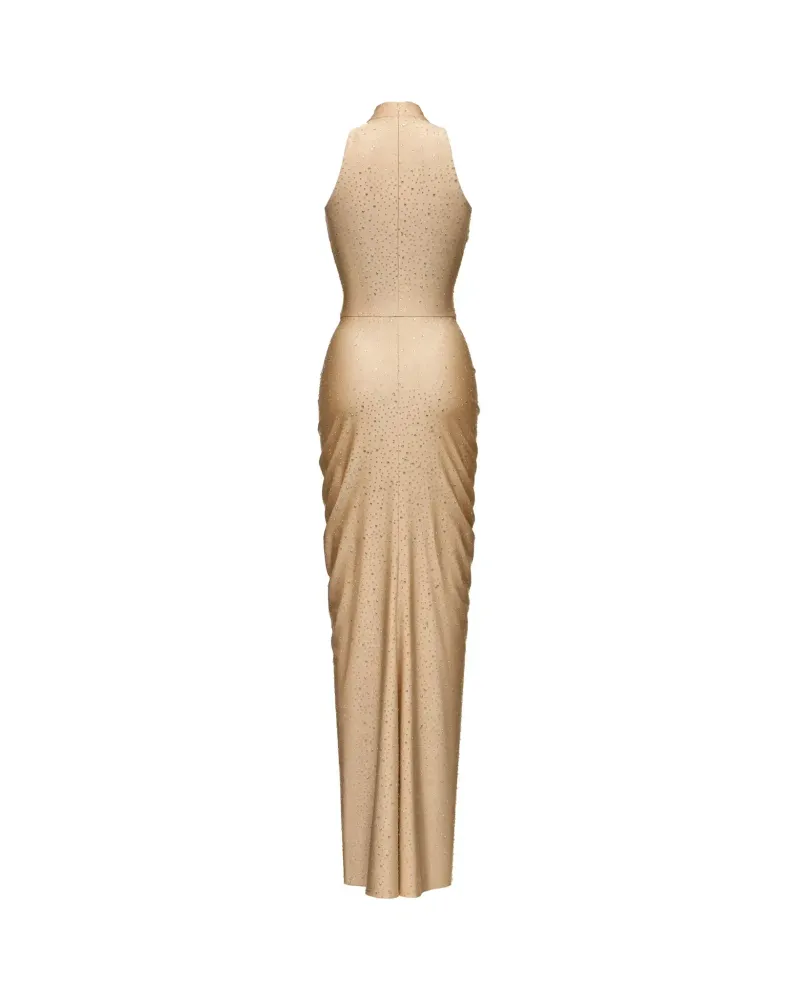 Иви макси (Ivy maxi), платье макси из бежевого бифлекса со стразами
