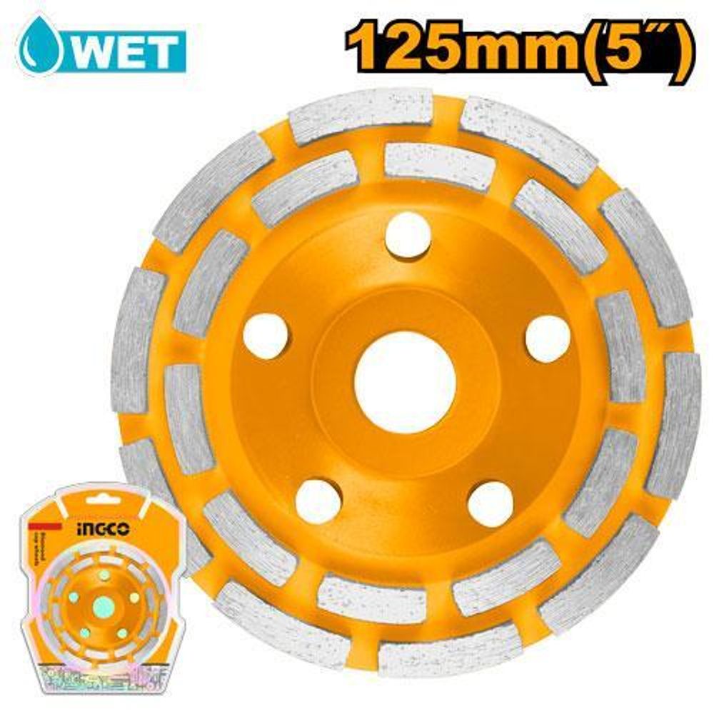 Чашка алмазная шлифовальная двухрядная Turbo 125х22 мм INGCO CGW021251