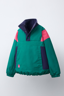ZARA КУРТКА-АНОРАК COLORBLOCK WATER REPELLENT, ИЗУМРУДНЫЙ