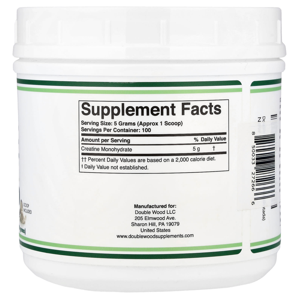 Double Wood Supplements, моногидрат креатина в порошке, без вкусовых добавок, 500 г (1,1 фунта)