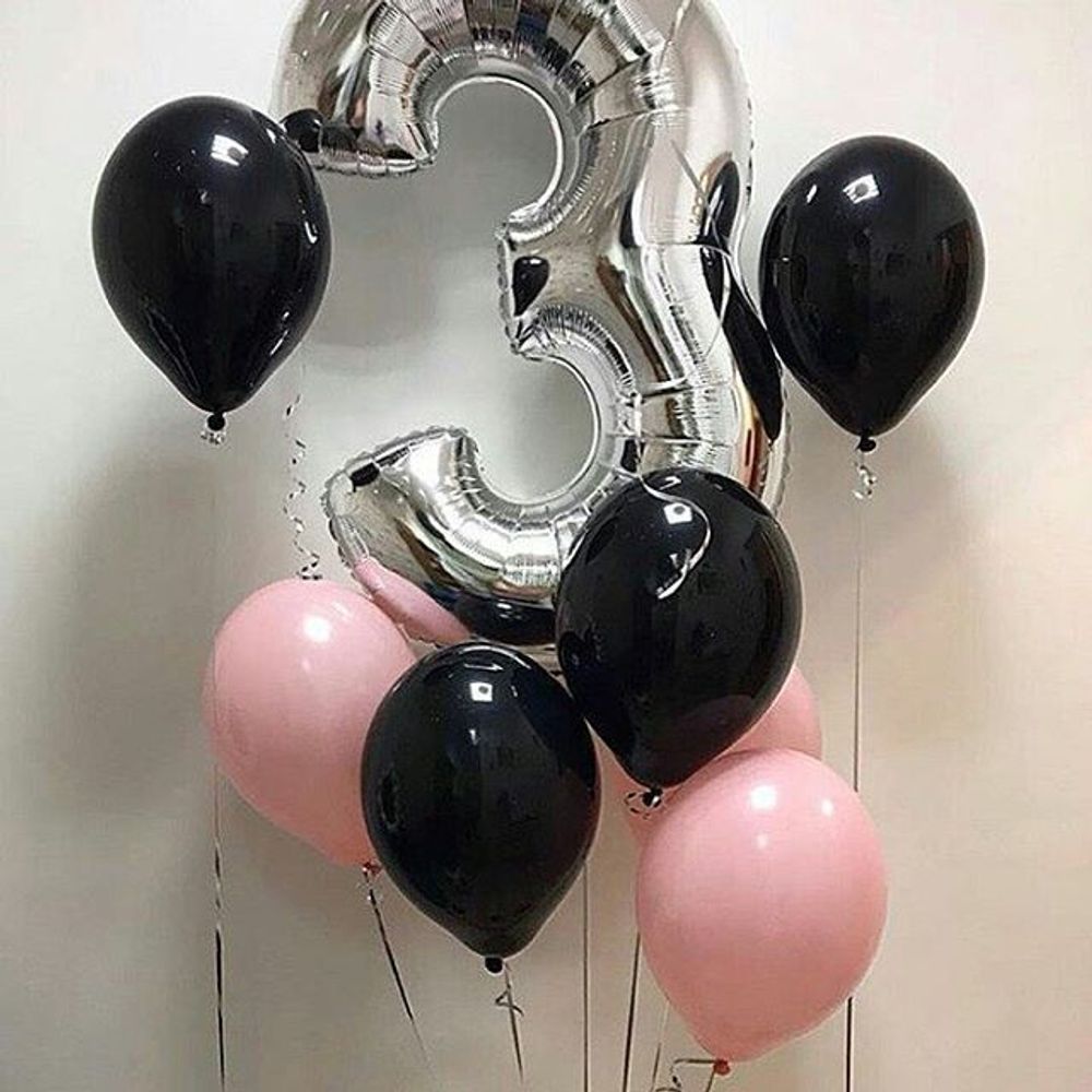 Шар (40"/102 см) Цифра, 3, Серебро