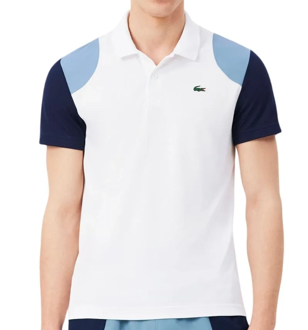 Теннисное поло Lacoste Ultra Dry Colour-Block Sport - white/blue/navy blue