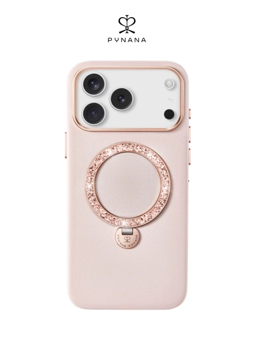 Чехол IPhone 17 Pro Max кожа, алмазная гравировка Rose Gold