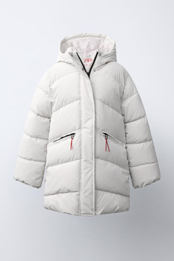 ZARA СТЕГАНОЕ ПРОРЕЗИНЕННОЕ ПАЛЬТО WATER RESISTANT, ЦВЕТ ЛЬДА