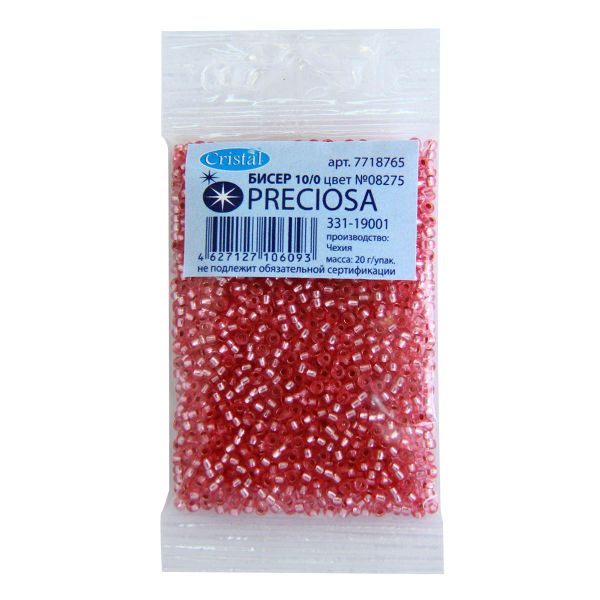 Бисер Preciosa прозрачный с серебр. центром 10/0 круг. отв, 100 г (5х20 г)