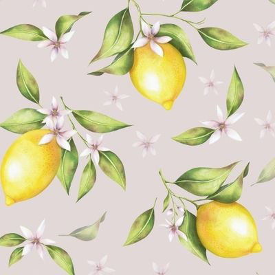 Лимоны и цветы на бледно-лиловом