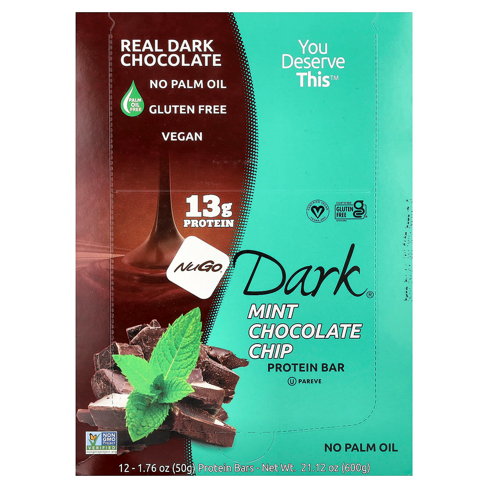 NuGo Nutrition, Dark®, протеиновые батончики, мята и шоколадная крошка, 12 батончиков по 50 г (1,76 унции)
