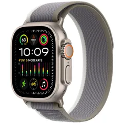 Часы Apple Watch Ultra 2, 2024, 49 мм, титан натурального цвета, ремешок Trail цвета «зелёный/серый»