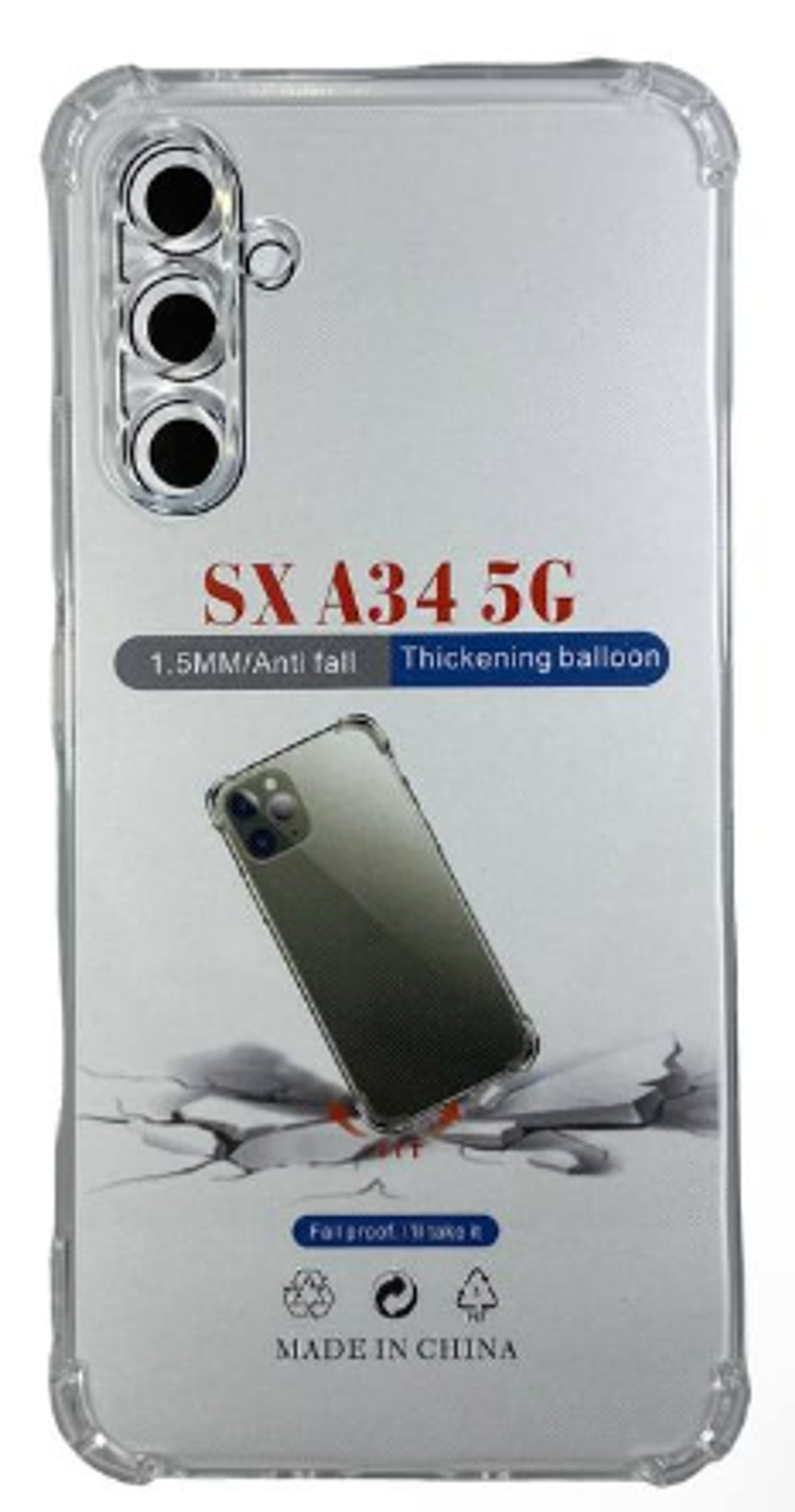 Чехол-накладка силикон 1.5мм Samsung Galaxy A34 5G прозрачный противоударный