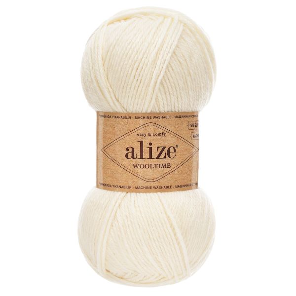 Пряжа Alize (Ализе) Wooltime / уп.5 мот. по 100 г, 200 м, 01 кремовый