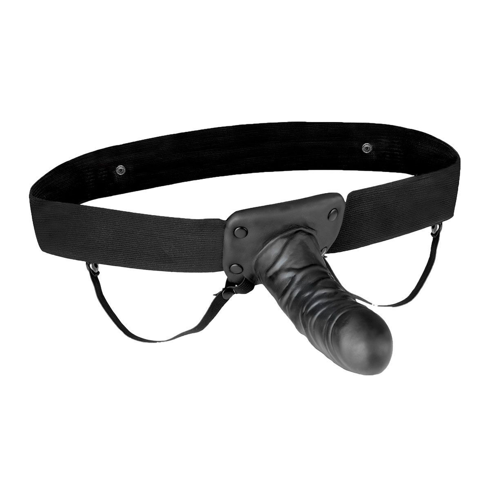 Чёрный полый страпон с вибрацией Unisex Vibrating Hollow Strap-On - 14 см. (Цвет: черный)