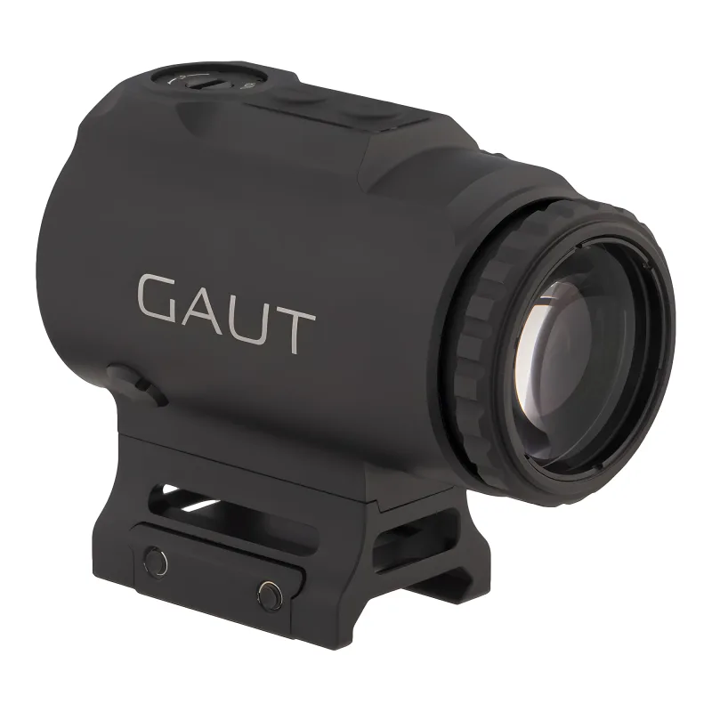 Прицел призматический Gaut Sapphire 1x18, HD, подсветка красная, Picatinny - вид справа, со стороны объектива