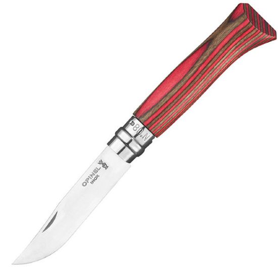 Складной нож Opinel №08, нержавеющая сталь, ручка из березы, красная ручка, 002390 c клинком из стали Sandvik™ 12С27