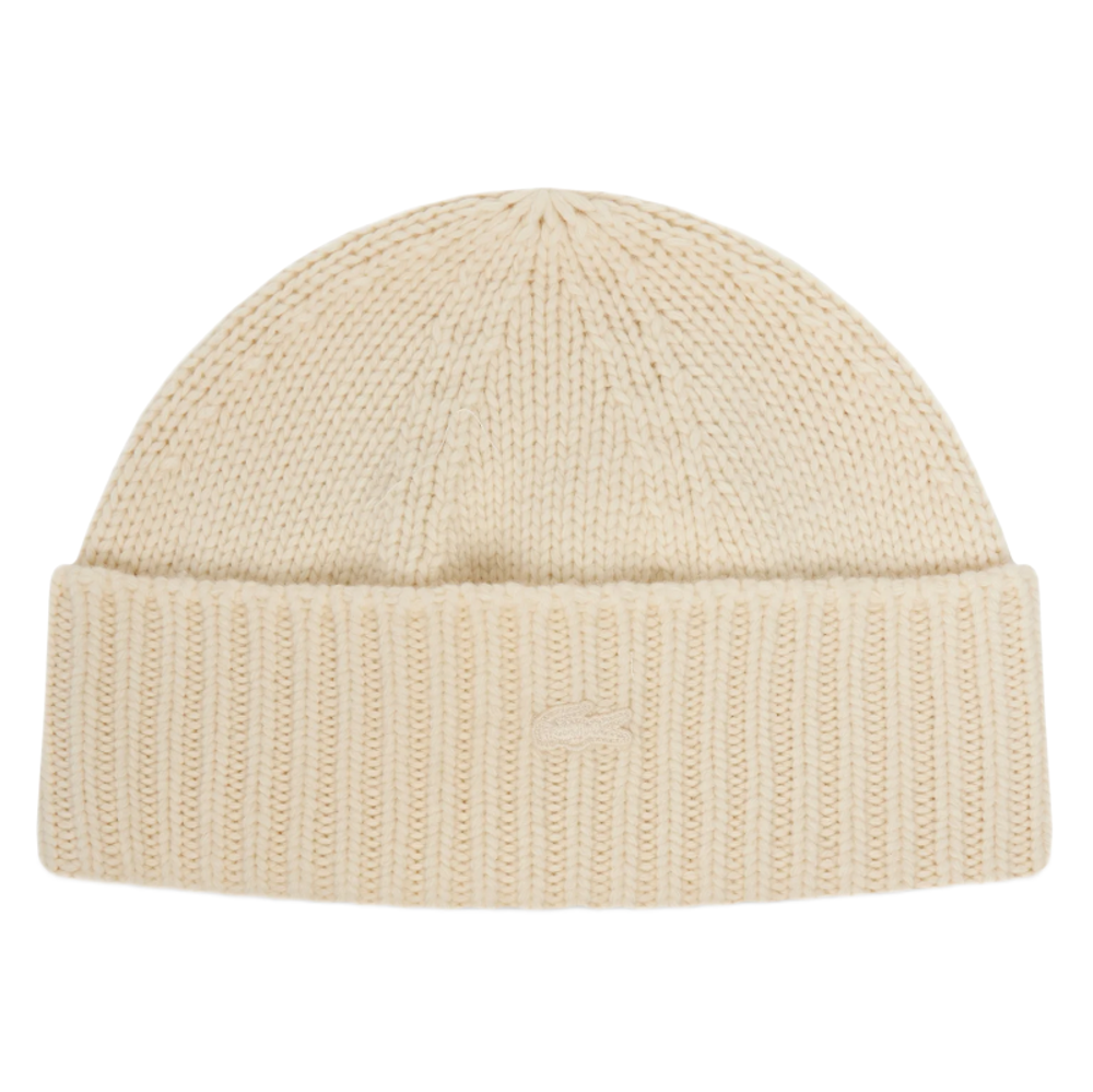 Czapka zimowa Lacoste 3D Rib Knit Wool Beanie - ecru white
