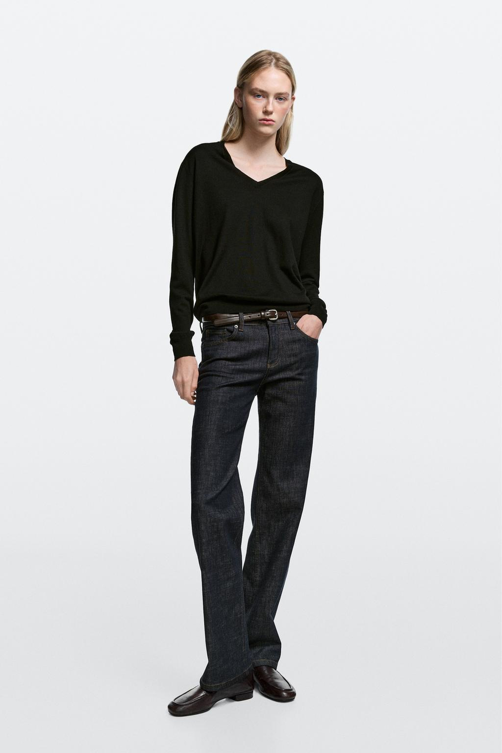 Massimo Dutti Джинсы прямого кроя с низкой посадкой, темно-синий