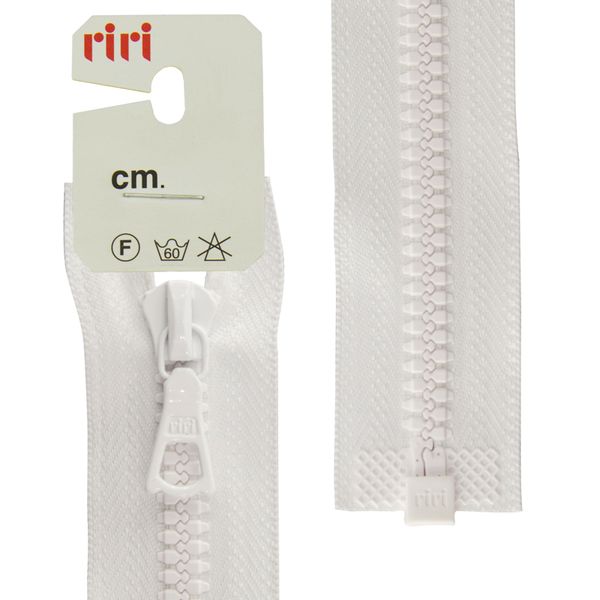 Молния трактор RIRI Т6 (6 мм) 1 зам., разъем., 70 см, цв.2101, белый, 1 шт