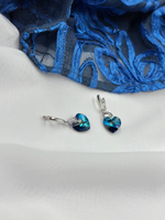Серьги синие сердца из кристаллов Swarovski, фурнитура серебро