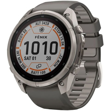 Garmin Fenix 9 PRO INREACH, 51 мм, SOLAR, Sapphire Titanium with Pebble Gray/Silver Gray Silicone Band