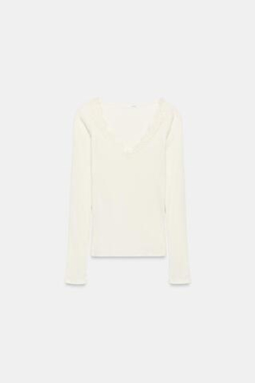 ZARA КОМБИНИРОВАННАЯ ФУТБОЛКА В РУБЧИК, ЭКРЮ