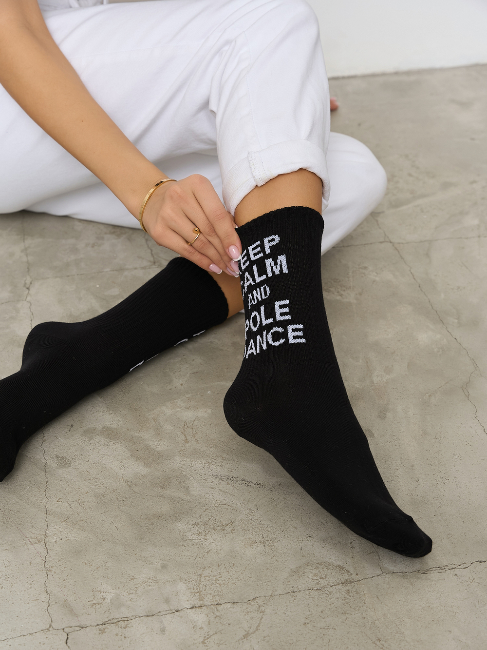 Носки женские высокие черные " KEEP CALM AND POLE DANCE "