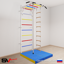 Шведская стенка Sv Sport усиленная 6344 (Турник рукоход/Канат/Лестница/Мат 1м)