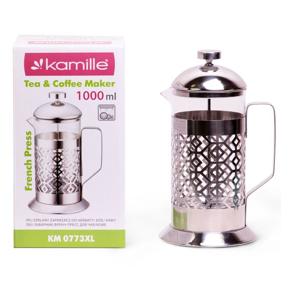 Френч-пресс 1000 мл. Kamille KM 0773XL нержавеющая сталь, стекло