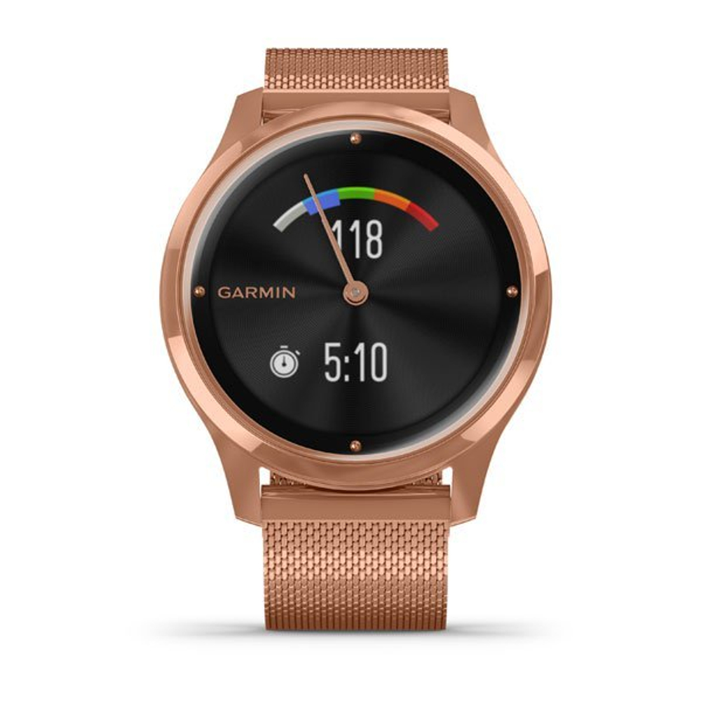 Часы c трекером активности GARMIN Vivomove Luxe розовое золото PVD 18K с ремешком "миланская петля" 010-02241-24