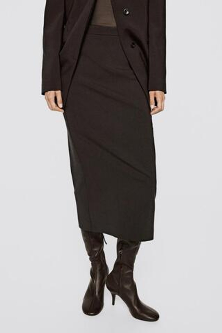 Massimo Dutti Эластичная юбка-миди из шерстяной смеси - Limited Edition, коричневый