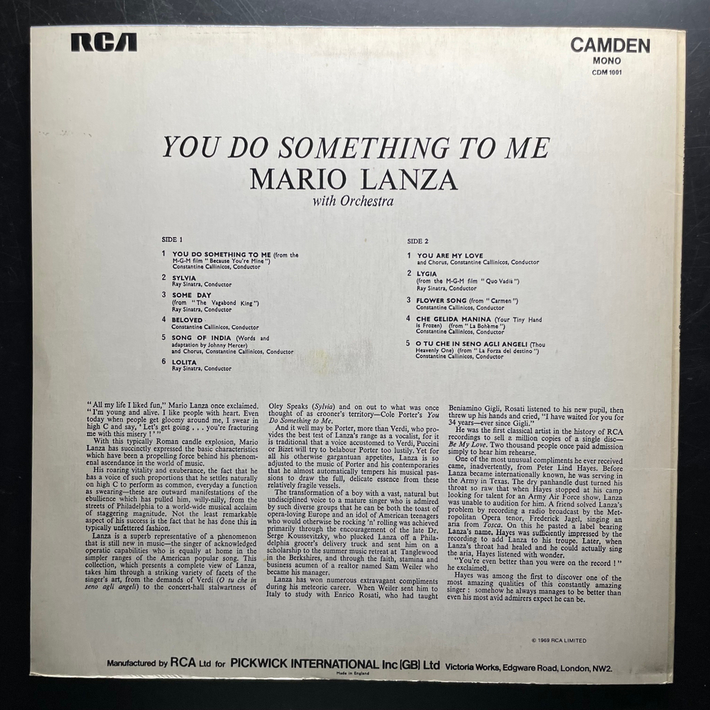 Mario Lanza ‎– You Do Something To Me (Англия)