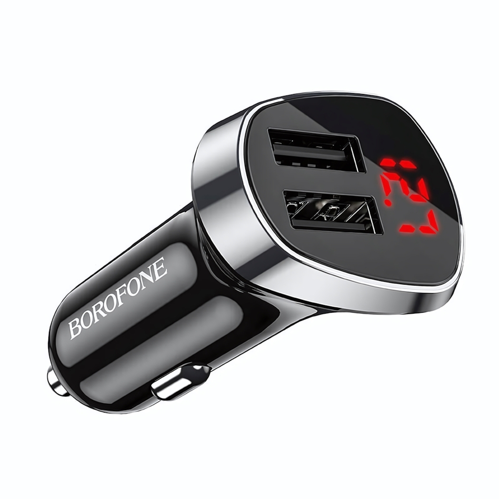 Автомобильное зарядное устройство Borofone BZ15 12W 2.4A 2xUSB дисплей Black
