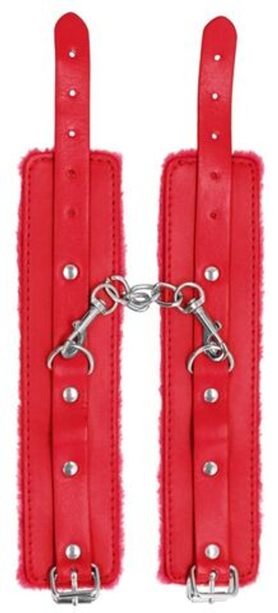 Красные наручники Plush Leather Hand Cuffs (Цвет: красный)