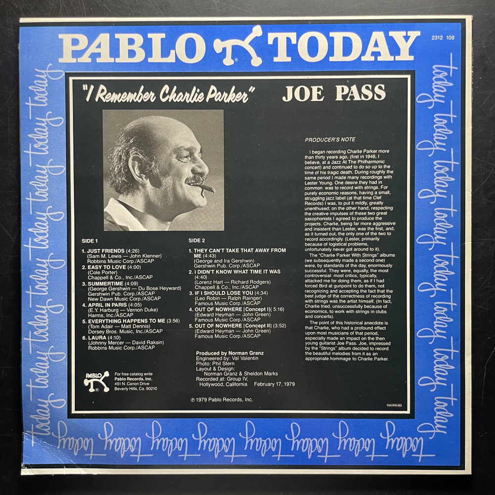 Joe Pass ‎– I Remember Charlie Parker (Скандинавия 1979г.)