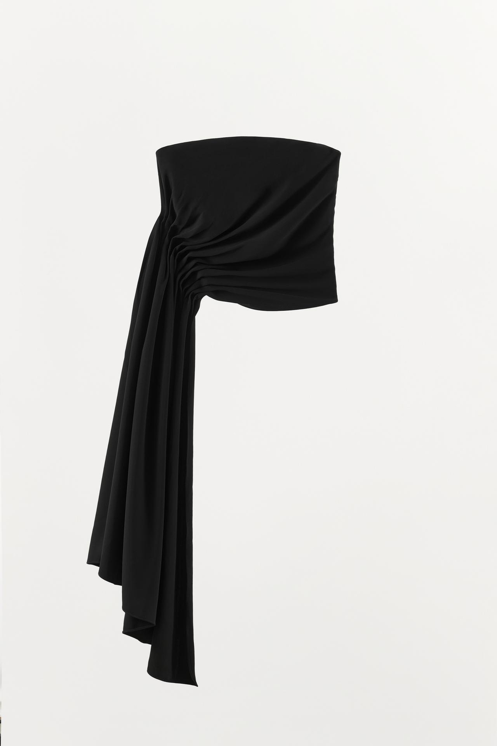 ZARA ТОП ИЗ КРЕПОВОЙ ТКАНИ С ОТКРЫТЫМИ ПЛЕЧАМИ АСИММЕТРИЧНОГО КРОЯ, ЧЕРНЫЙ