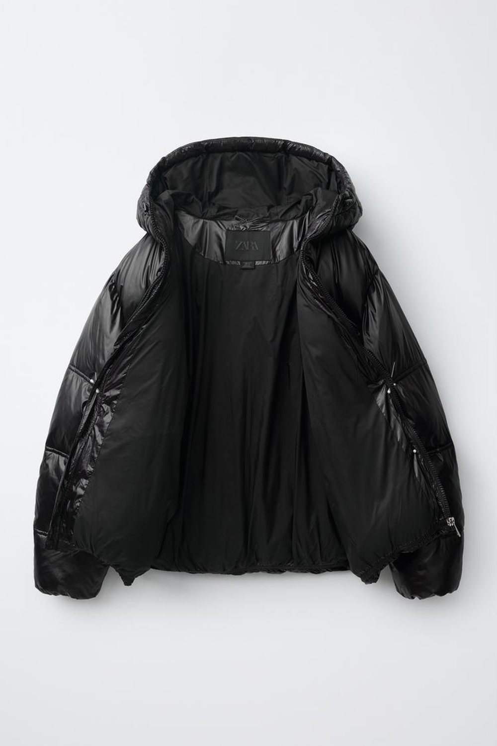 ZARA БЛЕСТЯЩИЙ ПУХОВИК 50% ПЕРА И 50% ПУХА WATER REPELLENT, ЧЕРНЫЙ