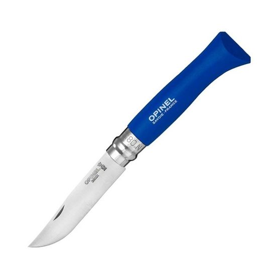 Складной нож Opinel №8 Trekking, нержавеющая сталь, синий, с чехлом c клинком из стали Sandvik™ 12С27