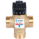 Клапан термостатический смесительный STOUT - 1" (НР, 35-60°C, Kvs 1.6, L-образное смешивание)