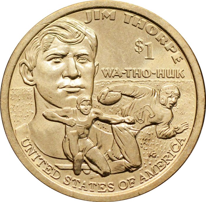 1 доллар (dollar) 2018 D США «Коренные Американцы - Джим Торп "Уа-То-Хак"»