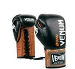 Боксерские перчатки боевые Venum  Coco  Monogram Pro на шнуровке черно-коричневые