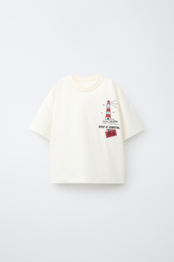 ZARA ФУТБОЛКА С ПРИНТОМ FARO, ЭКРЮ