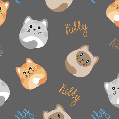 Круглые котики на сером фоне