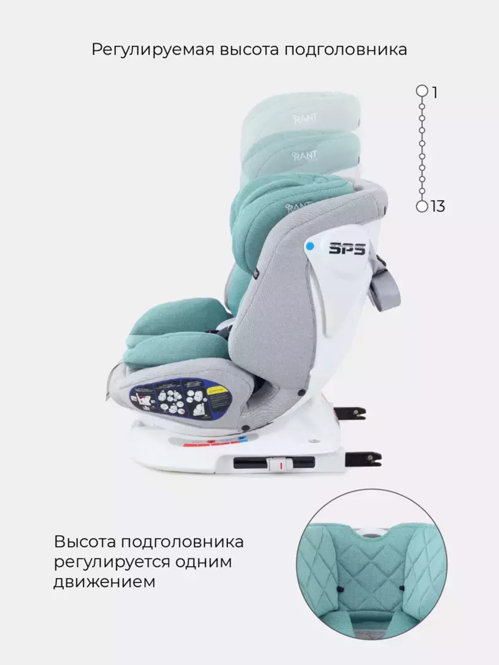 Автокресло RANT UB619 "NITRO" isofix Grey/Mint группа 0+-1-2-3  (0-36 кг)