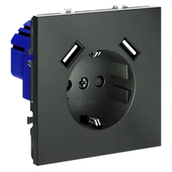 Розетка с USB A+A с заземлением и защитными шторками Voltum S70 Титан VLS040406
